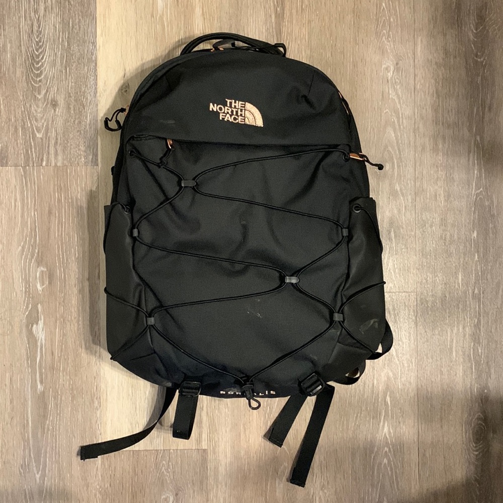 black and rose gold women’s north face borealis backpack
